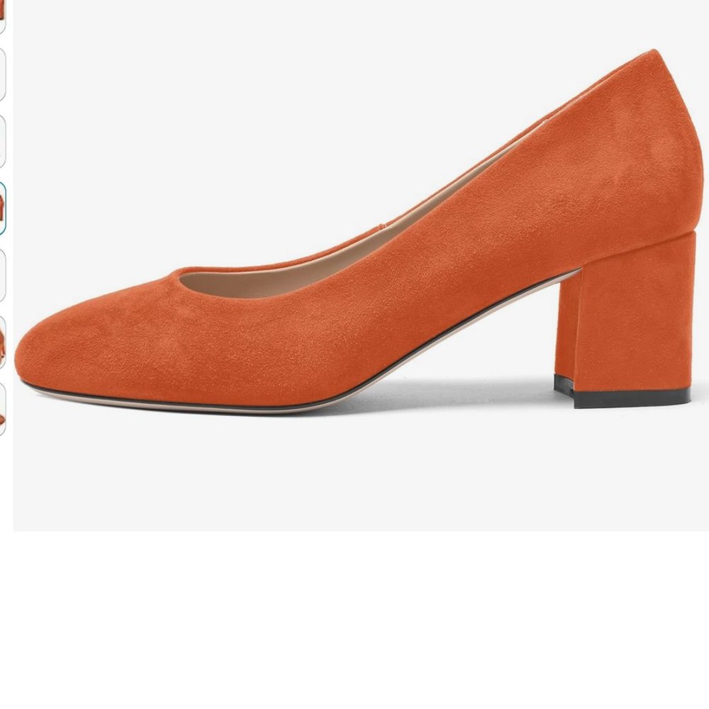 BRAND NEW Fogeena Suede Chunky Low Heel (Leather Inner) in Orange